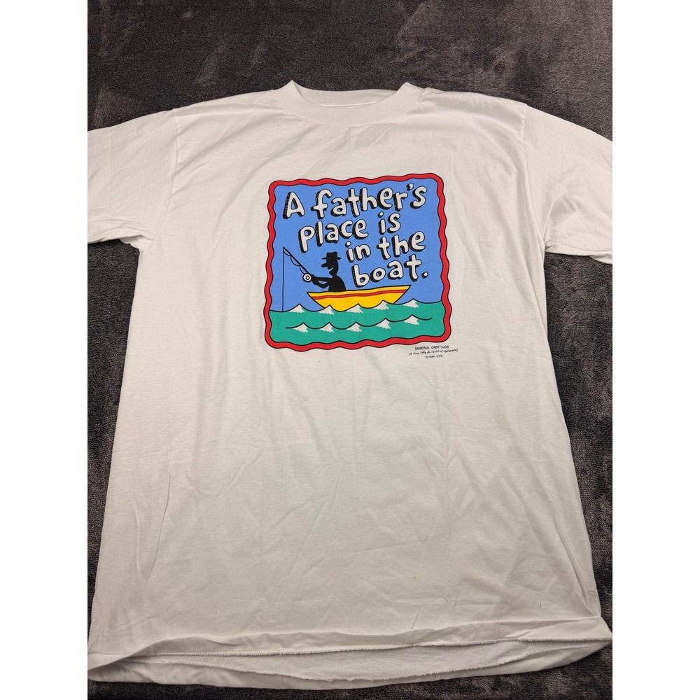 Vintage Shoebox Greetings Hallmark Fishing T-Shirt XXL White A Fathers Place Boa